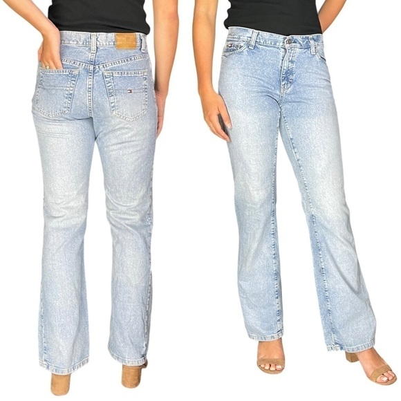 TOMMY HILFIGER Y2K VINTAGE LIGHT WASH FADED COTTON DENIM BLUE BOOTCUT JEANS - Picture 1 of 15
